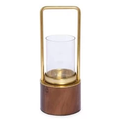 Cassia Glass Candle Lantern, Walnut & Gold – Small