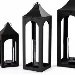 Ebony Lantern, Black - 21x20x64 Cm
