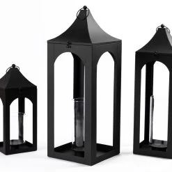 Ebony Lantern, Black - 26x25x72 Cm
