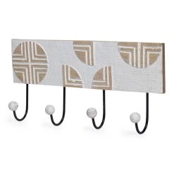 Retro Geometric Wooden Wall Hook, Whitewash