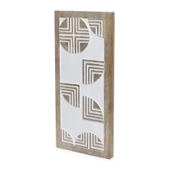 Retro Geometric Wooden Plaque, Whitewash