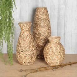 Rena Handcrafted Bamboo Hyacinth Vase, Natural & White – Small -decoration 5110401400257 3