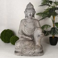Sitting Buddha Figurine, Cream & Brown
