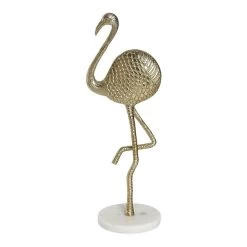 Flamingo Figurine With Marble Base, Gold & White β Small, 30 Cms