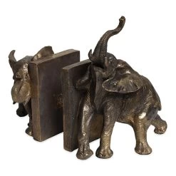 Elephant Handcrafted Bookend, Antique Gold – Set Of 2