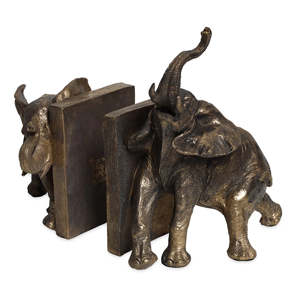 Elephant Handcrafted Bookend, Antique Gold – Set Of 2 1 Elephant Handcrafted Bookend, Antique Gold – Set Of 2