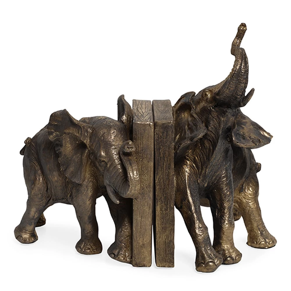 Elephant Handcrafted Bookend, Antique Gold – Set Of 2 2 Elephant Handcrafted Bookend, Antique Gold – Set Of 2 - Image 2