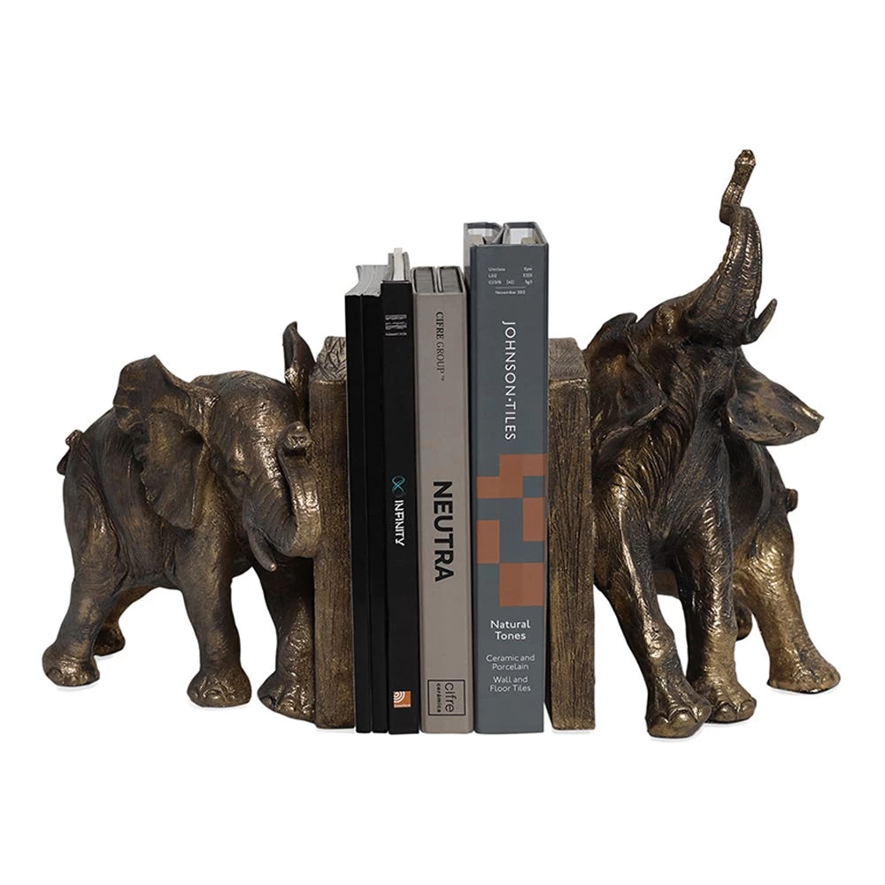 Elephant Handcrafted Bookend, Antique Gold – Set Of 2 3 Elephant Handcrafted Bookend, Antique Gold – Set Of 2 - Image 3