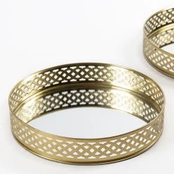 Mirat Decorative Plate, Brass & Glass Mirror - 30x5 Cm