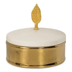 Decor Ceramic Box, White & Gold - 15x14 Cm
