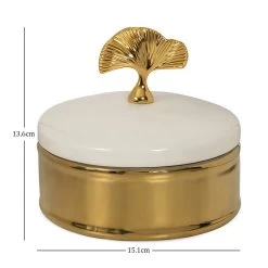 Decor Ceramic Box With Lid, White & Gold - 15x13 Cm -decoration 5110403004972 4
