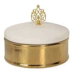 Decor Leaf Ceramic Box, White & Gold – 15x14 Cm