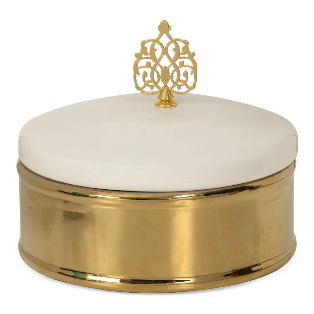 Decor Leaf Ceramic Box, White & Gold – 15x14 Cm 1 Decor Leaf Ceramic Box, White & Gold – 15x14 Cm