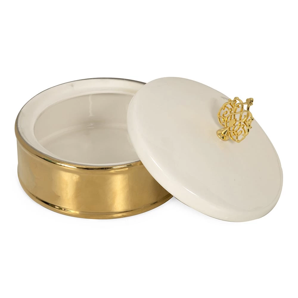 Decor Leaf Ceramic Box, White & Gold – 15x14 Cm 2 Decor Leaf Ceramic Box, White & Gold – 15x14 Cm - Image 2