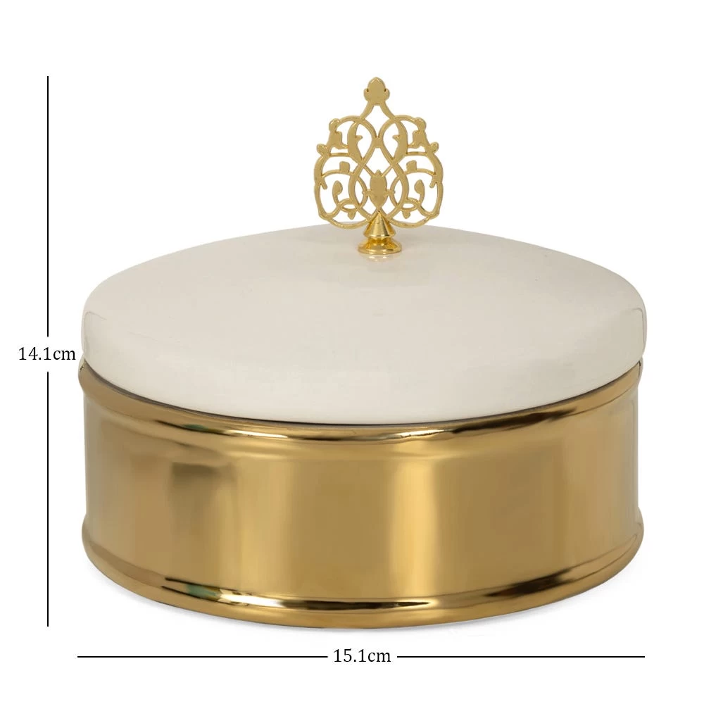 Decor Leaf Ceramic Box, White & Gold – 15x14 Cm 4 Decor Leaf Ceramic Box, White & Gold – 15x14 Cm - Image 4