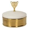 Decor Motif Ceramic Box, White & Gold - 15x14 Cm