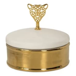 Decor Motif Ceramic Box, White & Gold - 15x14 Cm