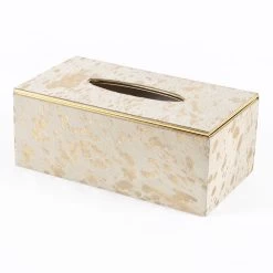 Hairon Tissue Box, White & Gold - 26x14 Cm