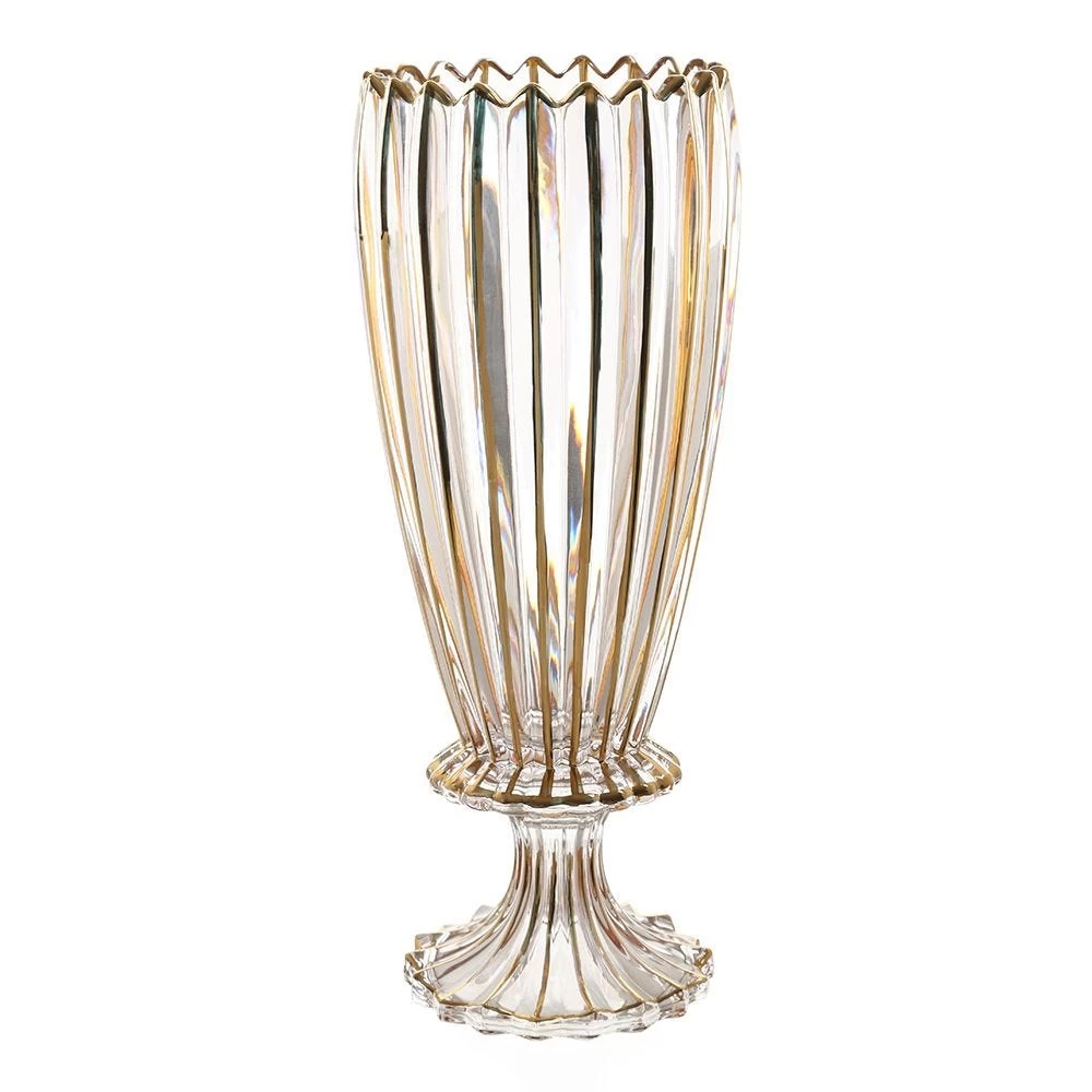 Streak Design Footed Vase, Clear & Gold 1 Streak Design Footed Vase, Clear & Gold