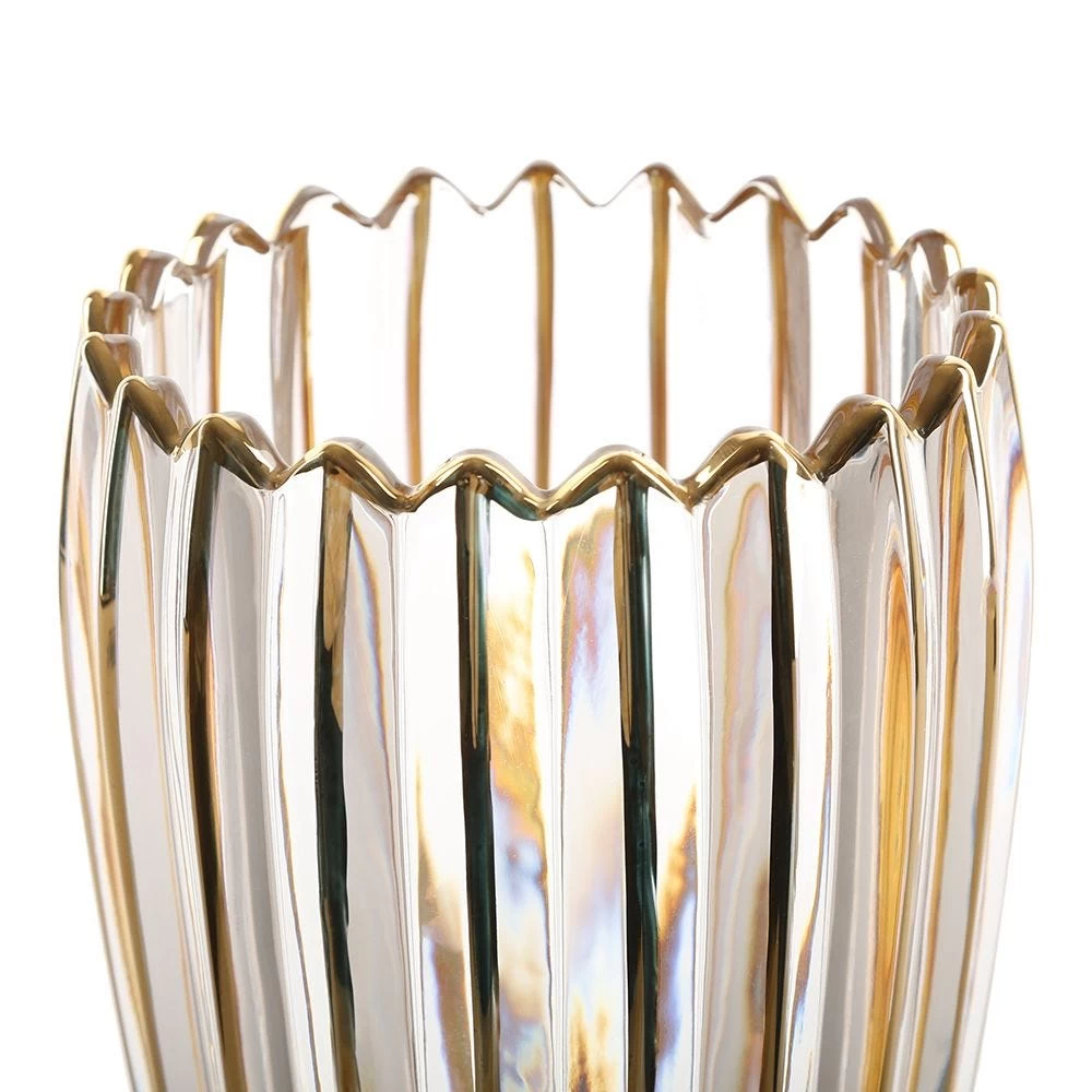 Streak Design Footed Vase, Clear & Gold 2 Streak Design Footed Vase, Clear & Gold - Image 2