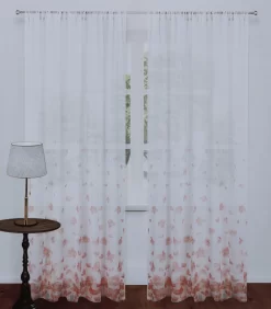 2-Piece Azalea Sheer Curtain Set, White & Pink - 140x290 Cm