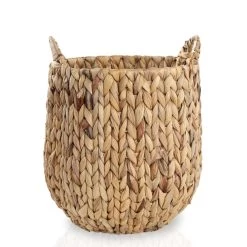 Water Hyacinth Cylindrical Basket, Natural - 28 X 28 X 35 Cms