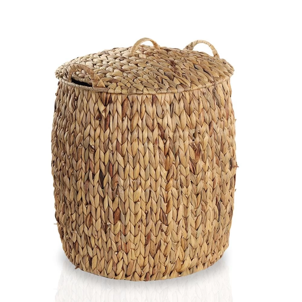 Water Hyacinth Drum Basket With Lid, Natural - 37 X 27 X 47 Cms 1 Water Hyacinth Drum Basket With Lid, Natural - 37 X 27 X 47 Cms