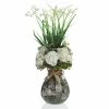 Artificial Rose & Gypso With Glass Vase (White, 37 Cms)