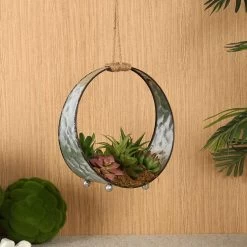 Hanging Succulent In Metal Pot, Green