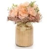 Pink French Rose Artificial Flowers In Gold Vase