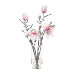 Artificial Magnolias In Glass Vase, Pink & White – 63 Cms