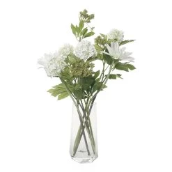 Artificial Viburnum In Glass Vase, White & Green β 50 Cms