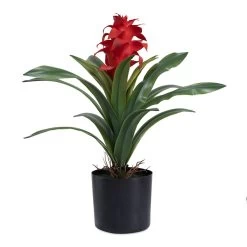 Artificial Billbergia In Pot, Red & Green – 45 Cm