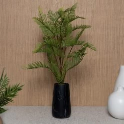 Artificial Fern In Ceramic Pot, Green & Black - 72 Cm