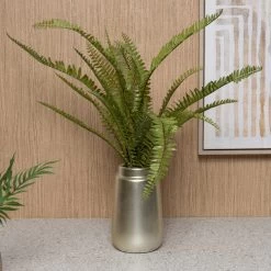 Artificial Fern In Ceramic Pot, Green & Gold - 57 Cm