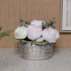 Artificial Roses In Resin Pot, Multicolour – 26.6 Cm