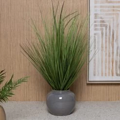 Artificial Grass In Ceramic Pot, Green & Grey - 63.5 Cm
