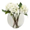 Artificial Hydrangea In Glass Vase, White - 41 Cm