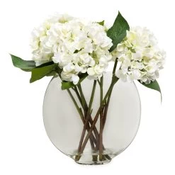 Artificial Hydrangea In Glass Vase, White - 41 Cm
