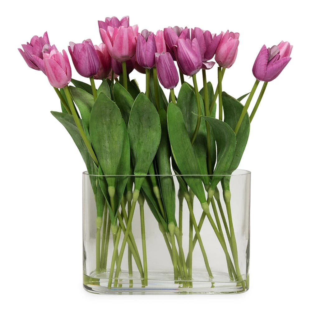 Artificial Tulip In Glass Vase, Light Pink - 41 Cm 1 Artificial Tulip In Glass Vase, Light Pink - 41 Cm