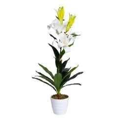 Artificial Potted White Lily, White - 65 Cm