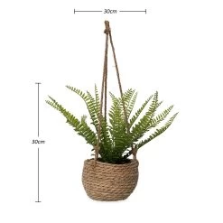 Artificial Fern Hanging Rattan Basket, Green -decoration 5110900204073 3
