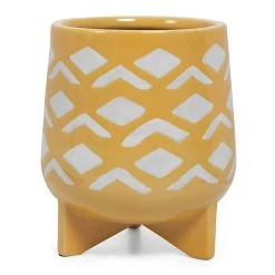 Ceramic Santo Planter, Yellow & White - 22 Cm