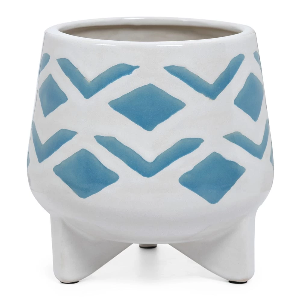 Ceramic Santo Planter, White & Blue - 16 Cm 1 Ceramic Santo Planter, White & Blue - 16 Cm