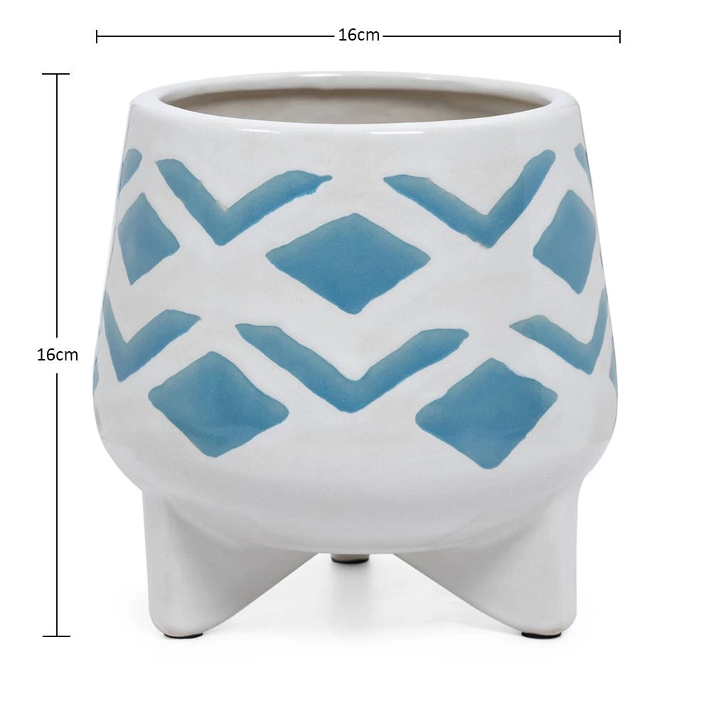 Ceramic Santo Planter, White & Blue - 16 Cm 3 Ceramic Santo Planter, White & Blue - 16 Cm - Image 3