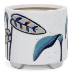 Ceramic Luke Planter, White & Blue - 18 Cm