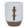Ceramic And Rattan Planter, White & Brown - 18 Cm