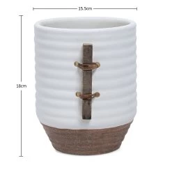 Ceramic And Rattan Planter, White & Brown - 18 Cm -decoration 5110900403780 3