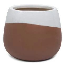 Misaki Ceramic Planter, White & Matte Terracotta - 25 Cm
