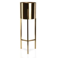 Cylindrical Planter With Stand, Gold β Medium